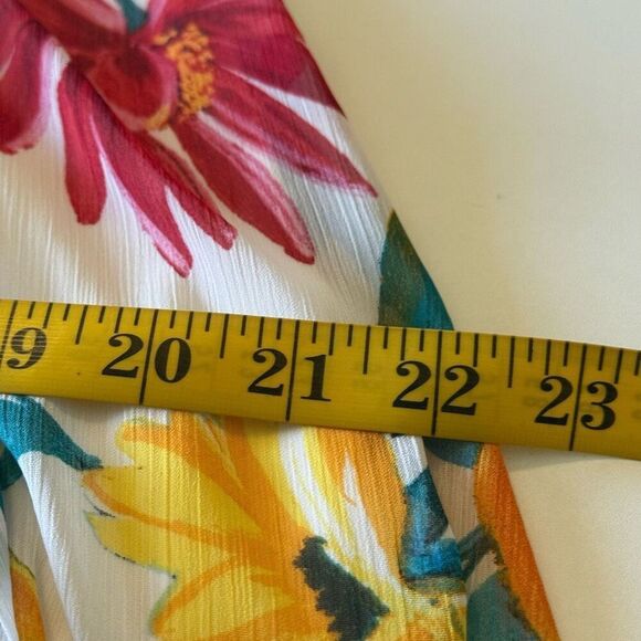 Calvin Klein White Floral Print Faux Wrap Flutter Slv Dress Sz 4 Fairycore - Picture 13 of 14